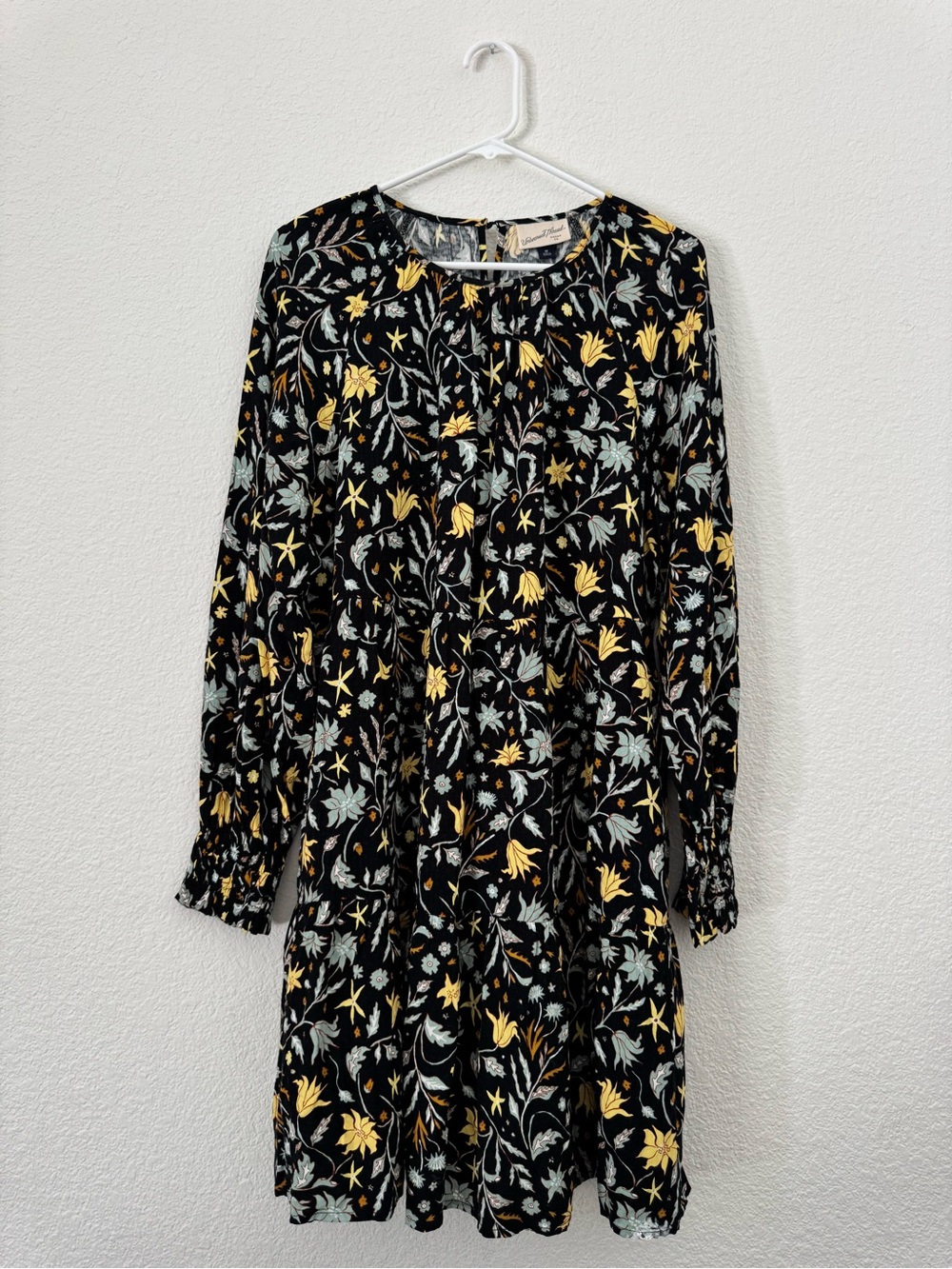 Universal Thread Black Floral Long Sleeve Tiered Dress